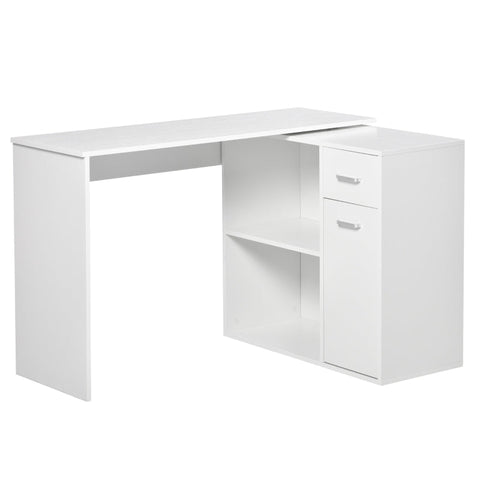 Rootz L-Shaped Desk - Computer Desk - Corner Desk - Storage Shelf And Drawer - White - 117x82x74 Cm
