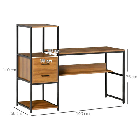 Rootz Desk - Industrial Style Desk - Home Office Computer Desk - Pc Table - Study Writing Table - With Storage Shelf Drawer - Steel/Chipboard - Black/Light Hazel - 140W x 50D x 110H cm