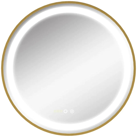 Rootz Bathroom Mirror - Round Mirror With Led Lighting - Time Display - Memory Function - Aluminum Alloy - Gold + Silver - 60L x 4W x 60H cm