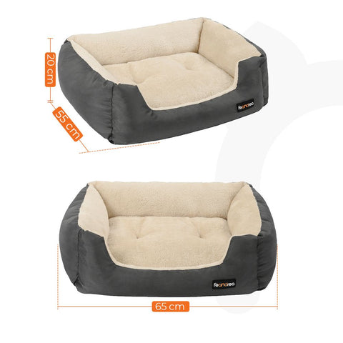 Rootz Dog Bed - Dog Round Bed - Pet Bed - Cat Bed - Pet Sleeping Bed - With Reversible Cushion - Grey - 65 x 55 x 20 cm