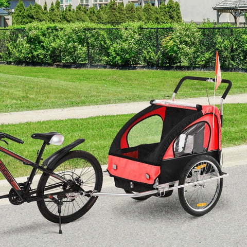 Rootz Child Bike Trailer - Children's Bicycle Trailer - For 2 Children - Including Reflectors And Flag - Red/Black - L142 x W85 x H105 cm