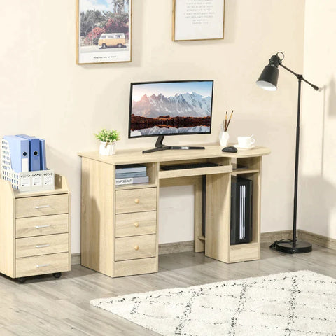 Rootz Desk - Computer Desk - Computer Table - Drawers - Keyboard Tray And Shelves - Study - Office - Living Room - Chipboard - Natural - 125 cm x 60 cm x 74 cm