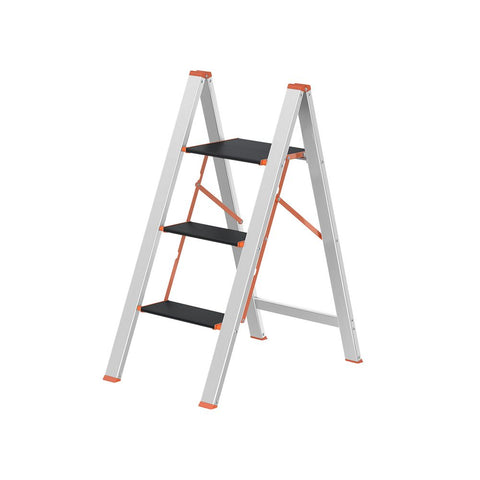 Rootz Ladder - 3-step Ladder - Extension Ladder - Step Ladder For Household Tasks - Aluminum Ladder - Heavy-duty Ladder - Silver - 65 x 44 x 89 cm (D x W x H)