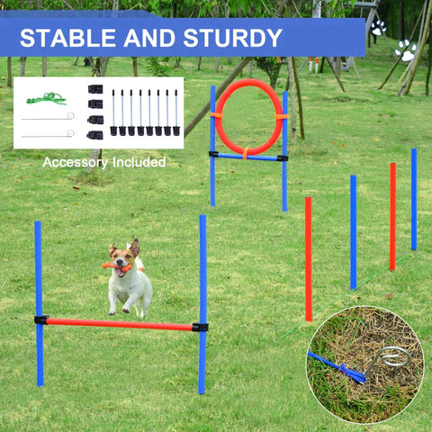 Rootz Pet Agility Set - Dog Agility Training Equipment - Agility Exercise Set - Dog Agility Set - Dog Slalom Hurdle Jump Ring - Blue/Red