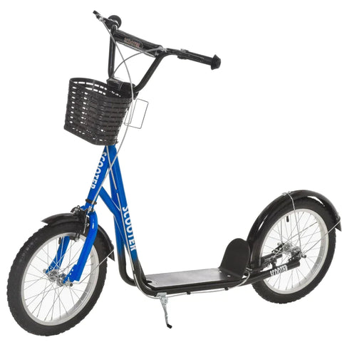Rootz Scooter - Children's Scooter - Kids Scooter - Height Adjustable - Inflatable Wheel Brake - Basket - Cupholder - Mudguard - Blue/Black - 139 cm x 58 cm x 96 cm
