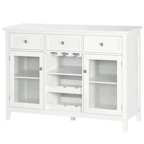 Rootz Sideboard - Buffet Cabinet - 3 Drawers - 2 Cabinet Compartments - Glass Doors - Wine Rack - White - 120 x 40 x 87cm