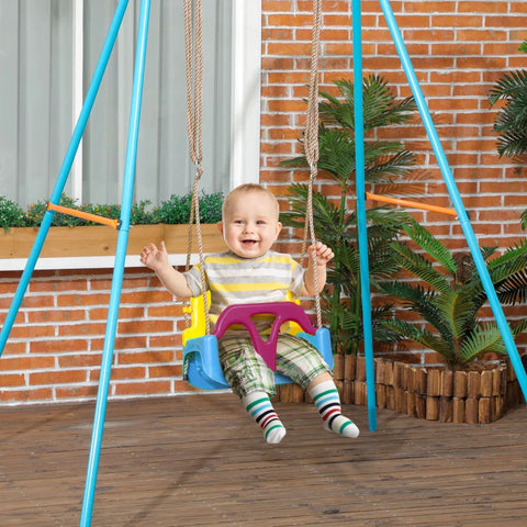 Rootz 3-in-1 Children's Swing - Height Adjustable - Removable Backrest - For Indoor And Outdoor - Blue + Yellow - 42 x 33 x 180 cm