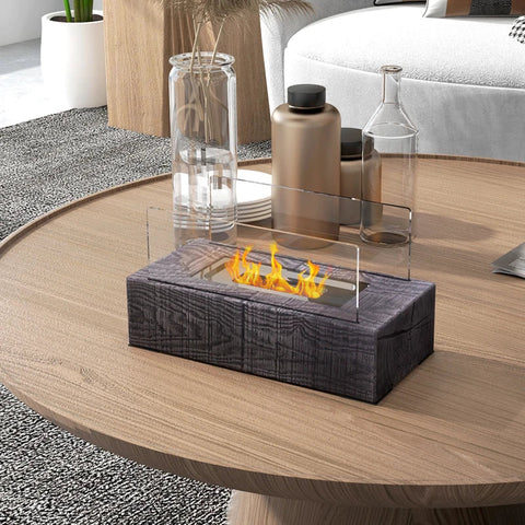 Rootz Ethanol Fireplace - Table Fireplace - Tempered Glass - Concrete Bowl - 45 Min Burning Time - 0.15 L Capacity - Up To 18 M² - Gray - 33L x 16W x 18H cm