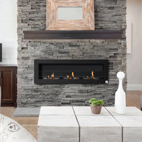 Rootz Ethanol Fireplace - Bio-ethanol Burner - Burning Time No Smoke - Wall-mounted - Tempered Glass - Black - 120 x 15 x 40 cm