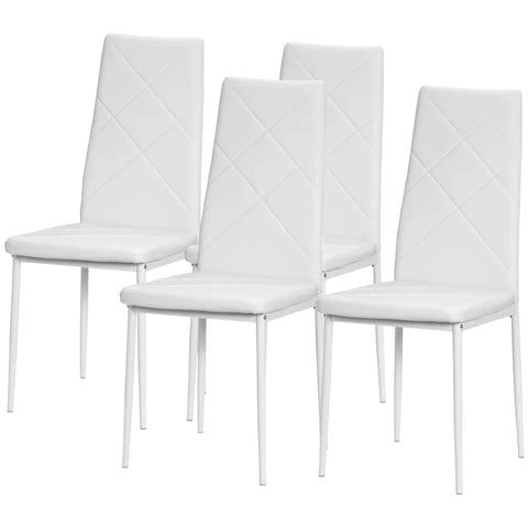 Rootz Dining Chairs - Kitchen Chairs - Floor Protectors - Steel Legs - 4 Chairs - Diamond Quilting - Faux Leather - White - 41cm x 50cm x 97cm