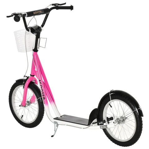 Rootz Scooter - Children's Scooter - Kids Scooter - Height Adjustable - Inflatable Wheel Brake - Basket - Cupholder - Mudguard - Pink/White - 139 cm x 58 cm x 96 cm