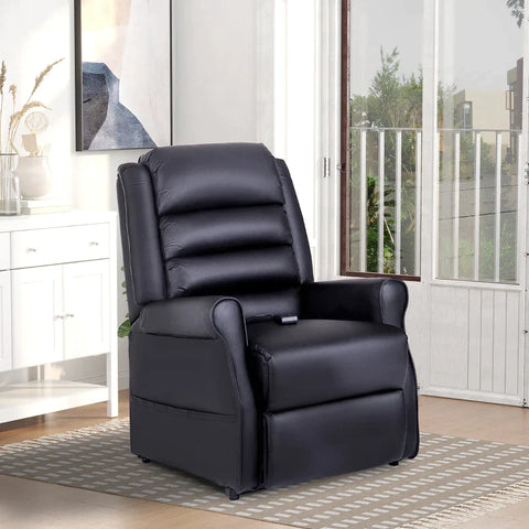 Rootz Massage Chair - Stand-up Aid - Tv Armchair - Thick - Soft Padded - Relaxation Chair - Including Remote Control - Faux Leather - Black -  82L x 96W x 107H cm