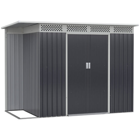 Rootz Tool Shed - Garden Shed with Side Storage - Sliding Door - Steel - Black - 257 x 142 x 184 cm