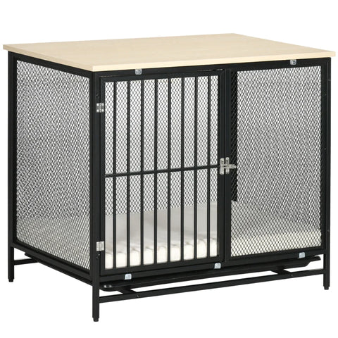 Rootz Dog Cage - Dog Box - Water Resistant Mat - Removable Base Tray - Lockable - Black - 80 x 55 x 71 cm
