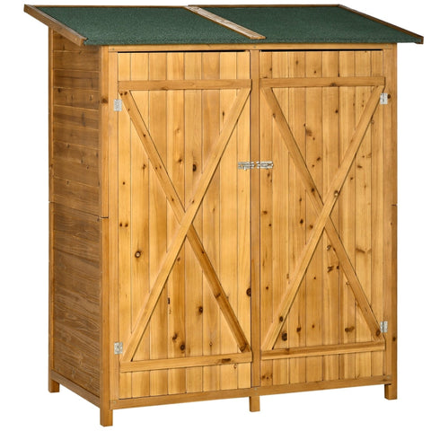 Rootz Garden Storage Shed - Garden Wood Storage Shed - Garden Cabinet - Tool Shed - With 2 Doors - Tool Cabinet - Fir Wood - Natural - 140 x 75 x 157 cm
