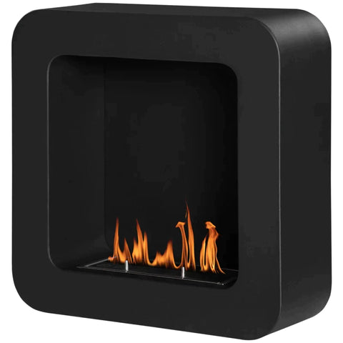 Rootz Ethanol Fireplace - Bio-ethanol Burner - Fire Bowl - 2.5 Hours Burning Time - Wall Fireplace With Fire Extinguisher Lid - Iron - Black - 48 x 18 x 48 cm