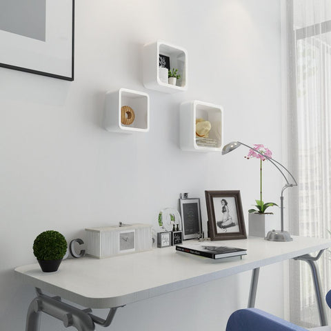 Rootz Wall Shelves - Square - Easy To Install - Invisible Fastening - Versatile - Moisture-resistant - Dowels-instructions - Elegant Retro Style - MDF Boards - White - 18 x 18 x 10 cm
