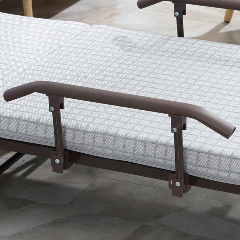 Rootz Folding Bed - Guest Bed - Reclining Backrest - Armrests - 8 Wheels - Steel Frame - Light Grey/Black - 190 x 76 x 33cm