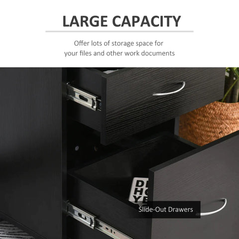 Rootz Rolling Cabinet - Rolling Container - Office Container - Mobile File Cabinet - File Cabinet - 2 Drawer Filing Cabinet - Chest Of Drawers - Black - 41 x 39 x 58 cm