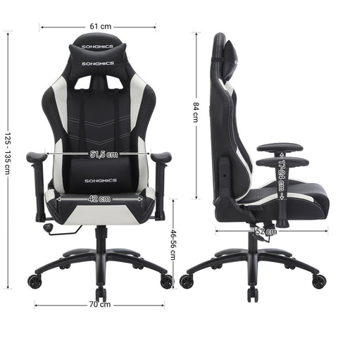 Rootz Gaming Chair - Faux Leather - Comfortable - Multiple Functions - Bigger-wider-stronger - Practical Extras - Rocker Function - High Density Reflex Foam - Black-white - 25-135 cm