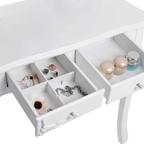 Rootz Dressing Table - With Mirror And Stool - Drawer Divider - Makeup Dressing Table - Dresser With Mirror - Bedroom Makeup Table - Matt White - 75 x 139 x 40 cm (W x H x D)
