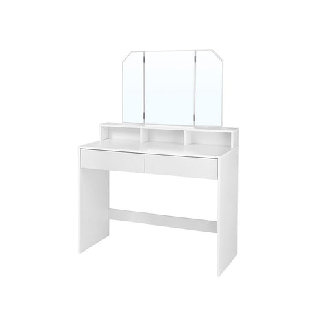 Rootz Dressing Table - Folding Mirror And 2 Drawers - Makeup Desk With Shelves - Bedroom Organizer - Vanity Station - Stylish Vanity Desk - Chipboard - White - 100 x 40 x 142 cm (L x W x H)