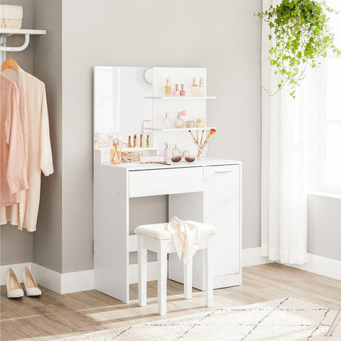 Rootz Dressing Table - With Shelves And Drawer - Makeup Desk With Shelves - Bedroom Organizer - Vanity Station - Stylish Vanity Desk - Chipboard - White - 80 x 40 x 132 cm (L x W x H)