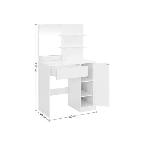 Rootz Dressing Table - With Shelves And Drawer - Makeup Desk With Shelves - Bedroom Organizer - Vanity Station - Stylish Vanity Desk - Chipboard - White - 80 x 40 x 132 cm (L x W x H)