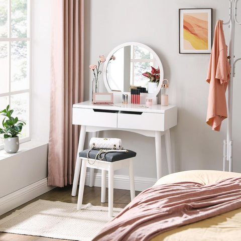 Rootz Dressing Table - Dressing Table With Mirror And Lighting - Country House Style - Makeup Desk - Lighted Vanity Mirror Desk - Light-up Vanity Table - MDF - Pinewood - White - 80 x 128 x 40 cm
