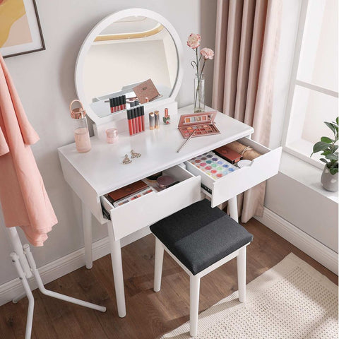 Rootz Dressing Table - Dressing Table With Mirror And Lighting - Country House Style - Makeup Desk - Lighted Vanity Mirror Desk - Light-up Vanity Table - MDF - Pinewood - White - 80 x 128 x 40 cm