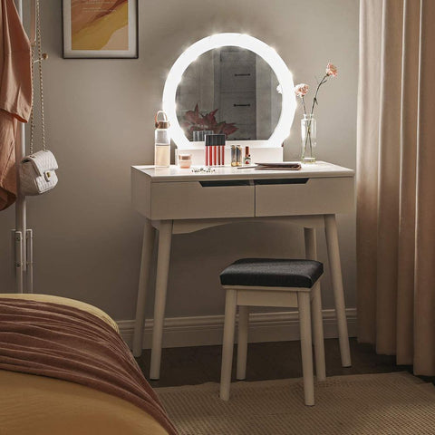 Rootz Dressing Table - Dressing Table With Mirror And Lighting - Country House Style - Makeup Desk - Lighted Vanity Mirror Desk - Light-up Vanity Table - MDF - Pinewood - White - 80 x 40 x 130.5 cm (L x W x H)