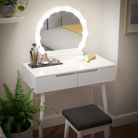Rootz Dressing Table - Dressing Table With Mirror And Lighting - Country House Style - Makeup Desk - Lighted Vanity Mirror Desk - Light-up Vanity Table - MDF - Pinewood - White - 80 x 40 x 130.5 cm (L x W x H)