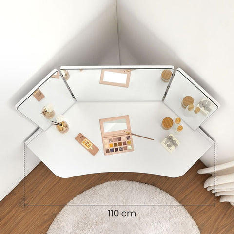 Rootz Dressing Table - Corner Dressing Table - Dressing Table With Mirror - Makeup Table - Luxury Dressing Table - Chipboard/Melamine Coating - White - 110 x 54 x 140 cm