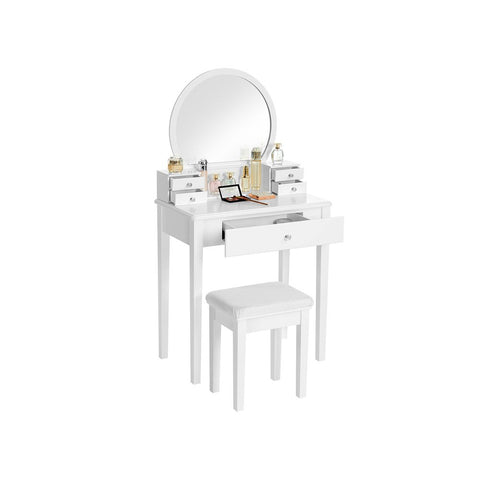 Rootz Dressing Table Set - Vanity Table - Makeup Table And Stool - Dresser And Mirror Set - Bedroom Furniture - Modern Makeup Vanity - MDF - Pine Wood - Rubber Wood - Glass - White - 70 x 40 x 134 cm (L x W x H)