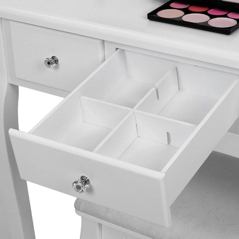 Rootz Dressing Table - With Mirror And Stool - 5 Drawers - Makeup Dressing Table - Dresser With Mirror - Bedroom Makeup Table - White - 80 x 145 x 40 cm (W x H x D)