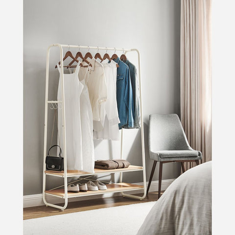 Rootz Clothes Rack - Clothes Stand - Coat Stand With 2 Shelves - Clothes Rail - Oak-cream White - 45 x 100 x 160 cm (D x W x H)