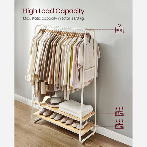 Rootz Clothes Rack - Clothes Stand - Coat Stand With 2 Shelves - Clothes Rail - Oak-cream White - 45 x 100 x 160 cm (D x W x H)