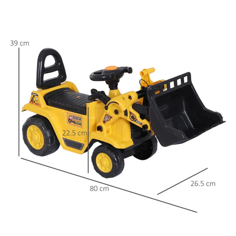 Rootz 3-in-1 Trettraktor - Ride-On Bulldozer Digger Tractor - Pulling Cart - Play Construction Truck - PP Plastic - Yellow - 80 cm x 26,5 cm x 39 cm