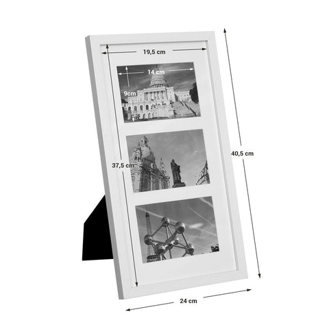 Rootz Photo Frame - Photo frame for 3 photos - Photo Frame With String - Picture Frame - Collage Frame - Wall-mounted Frame - Metal Picture Frame - Modern Photo Frame - MDF - White - 24 x 2 x 40.5 cm (L x W x H)