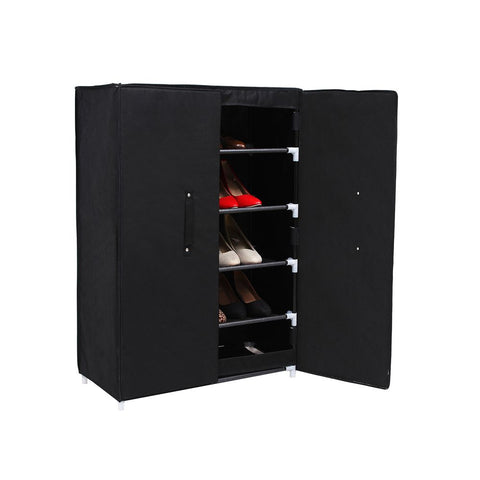 Rootz Shoe Cabinet - 6 Levels Shoe Cabinet - Shoe Storage - Shoe Organizer - Shoe Rack - Shoe Closet - Shoe Cupboard - Shoe Cabinet With Doors - Black - 61 x 89 x 28 cm (W x H x D)