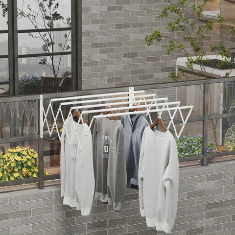 Rootz Wall Mounted Drying Rack - For Wall Mounting - Space-saving Clothes Rack - Wall-mounted Clothes Dryer - Extendable - Foldable - Metal - White - 63.5 x 60 x 20 cm