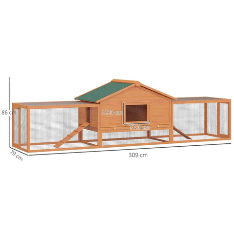 Rootz Small Animal Cage - Rabbit Hutch - 2 Outdoor Enclosures - 2 Ramps - Weatherproof Fir - Wood Nature Green