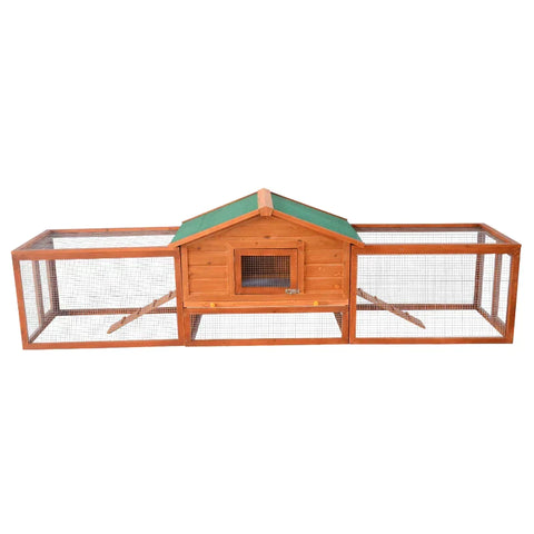 Rootz Small Animal Cage - Rabbit Hutch - 2 Outdoor Enclosures - 2 Ramps - Weatherproof Fir - Wood Nature Green
