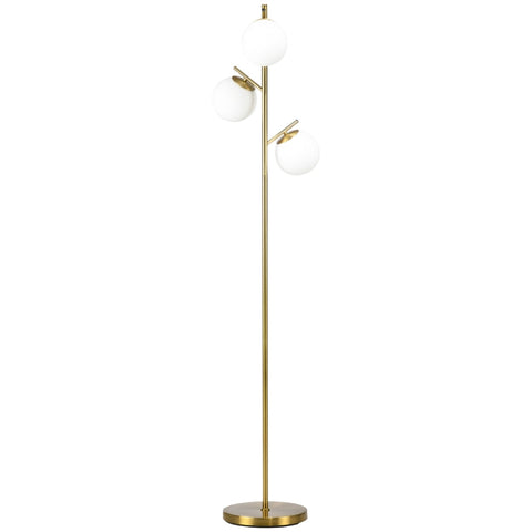 Rootz Floor Lamp - Retro Design - Stable Metal Base - Smooth Rod - Long Power Cable - 3 Lampshades - Suitable For LED - Iron+Glass - Gold+White - Ø27 x 169H cm