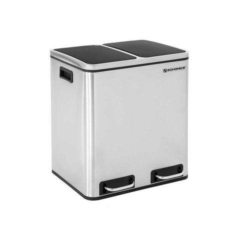 Rootz Trash Can - Soft Close Function - Ideal Waste Container - Bathroom Trash - Perfect Design - High-quality - Inner Bucket - 30 liters - Stainless Steel - Silver - 39.5 x 48 x 30.5 cm