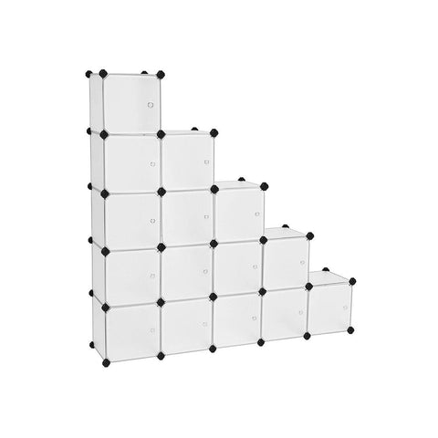 Rootz Shelf System With 16 Cubes - Wardrobe With Plug-in Shelves - Cube Storage Organizer - Multi-tier Cube Shelf - Cube Wall Organizer - White - 153 x 133 x 31 cm (W x H x D)