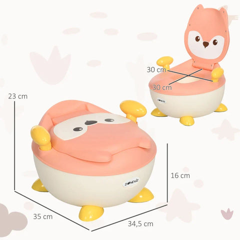 Rootz Potty For Children - 0.5 To 3 Years - Non-slip - Inner Pot - Side Handles - Splash Guard - Fox Design - Plastic - Pink + White + Yellow - 34.5 x 35 x 23 cm