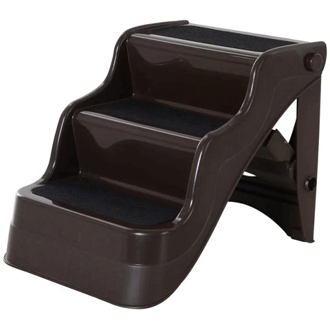 Rootz Dog Stairs - Cat Stairs - Pet Stairs - 3 Steps Foldable - 3 Steps Ramp - Dark Brown - 39x49x39cm