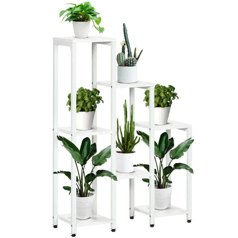 Rootz Flower Stand - Plant Stand - 7 Tier - Indoor - Outdoor - Steel - White - 65 x 23 x 94.5cm