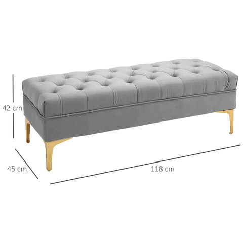Rootz Bed Bench - Shoe Bench - Soft Plush Padding - Raised Legs - Stylish Design - Bedroom - Wood Velvet - Light Gray -118 x 45 x 42 cm